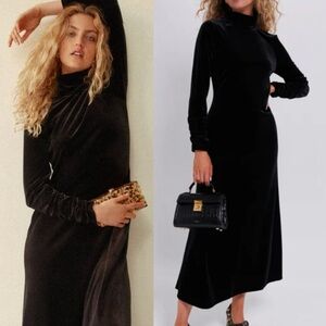 Tuckernuck Pomander Place Suzie Black Velvet Dress Long Ruched Sleeve NEW XL